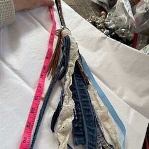 Boho Denim and Lace Keychain Wristlet Purse Charm